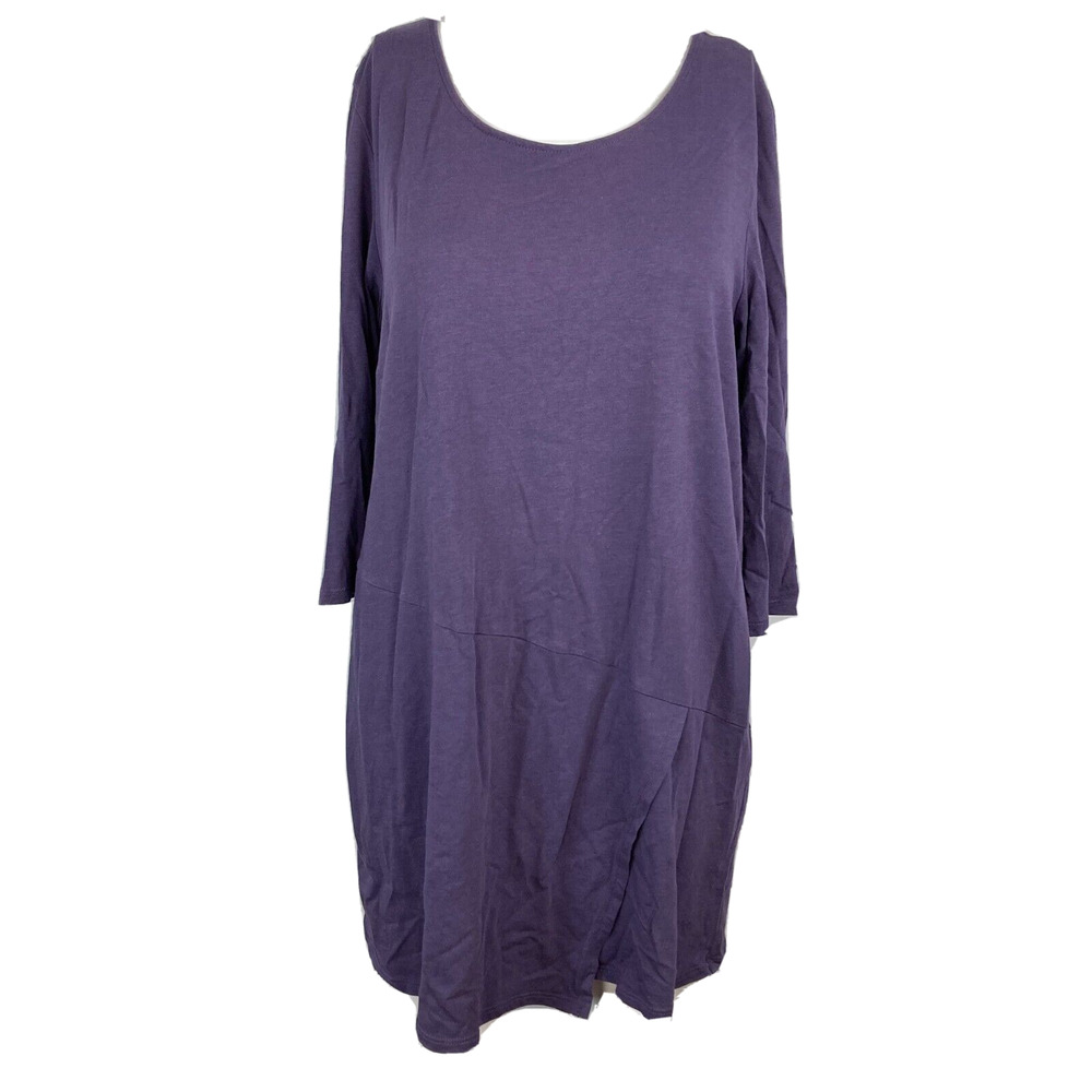 Pure Jill Shirt Womens Sz M Purple Cotton Scoop Neck 3/4 Sleeve Wrap Tunic Top